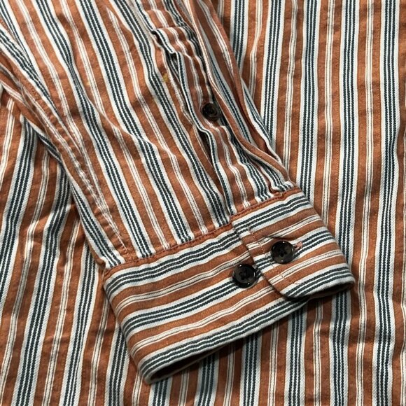 Eddie Bauer Button Up Shirt Mens Large Long Sleeve Orange Striped Cotton - Picture 3 of 7